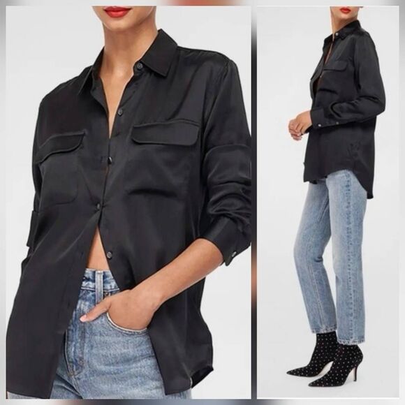 Equipment Black Satin Button Down Blouse Sz. XL - Picture 2 of 7